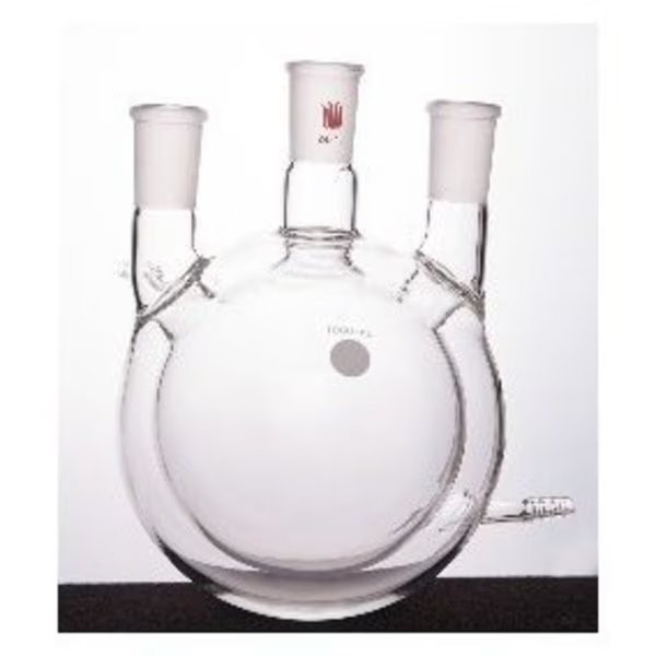 FLASK, ROUND BOTTOM, THREE NECK, FULL JACKET, 500mL, 24/40 JOINT, Synthware, Mfr#: F204500